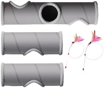 Cat Tunnel, 3 Straight Shaped Tunnels 6 DIY Shapes with Wand Toys, No Noise Scratch Resistant Cool Linen Fabric, Interactive Pet Tunnel Tube for Indoor Cats, Puppy and Rabbits