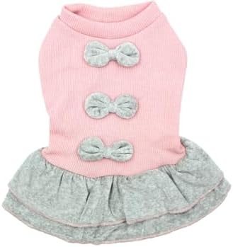 Parisian Pet Dog Sweater Dress - Winter Girl Clothes - Stylish Pink Bows - Lightweight Fall Outfit - Medium Dogs Birthday Skirt M