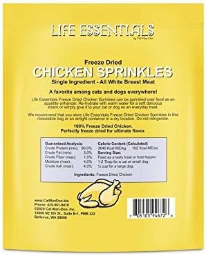 LIFE ESSENTIALS BY CAT-MAN-DOO All Natural Freeze Dried Chicken Crushed Sprinkles Powder for Dogs & Cats - No Fillers, Preservatives, or Additives - No Grain Tasty Treat