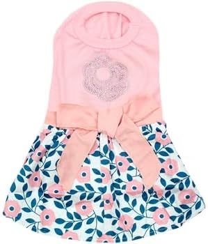 Parisian Pet Cherry Blossoms Summer Dress - Stretchable Neckline, Sleeveless, Machine Washable for Medium Dogs Girl