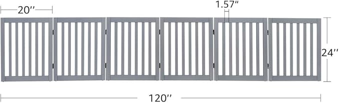 unipaws 120" Extra Wide Pet Gate, Free Standing Dog Gate for Doorways, Stairs, Foldable Puppy & Room Divider, Wooden Playpen for The House, Indoor Use (24" H, Grey)