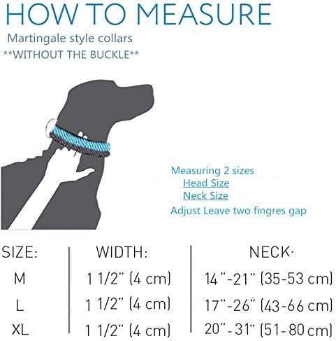 Martingale Collar 1.5 Inch Wide 1200D Extra Strong Nylon Dog Collar, No Pull Heavy Duty Dog Collar with 2-Color Stripe for Medium to XLarge Dogs (Medium, 1 1/2 Inch Wide, Mint Blue & Grey)