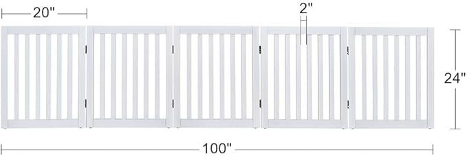 unipaws 24”H Free Standing Pet Gate for Dog and Cat, Wooden Dog Gates for Doorway, Stairs, Doggy Room Divider, Step Over Foldable Pet Fence for The House, Expandable Doggy Barrier, Indoor Use, White