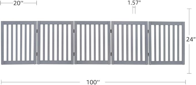 unipaws 24”H Free Standing Pet Gate for Dogs and Cats, Wooden Dog Gates for Doorway, Stairs, Dog Room Divider, Step Over Foldable Pet Fence for The House, Expandable Barrier, Indoor Use, Grey