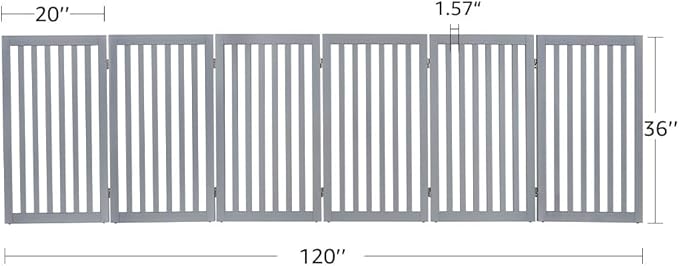 unipaws 120" Extra Wide Pet Gate, Free Standing Dog Gate for Doorways, Stairs, Foldable Gate & Room Divider, Wooden Puppy Playpen, Expandable Barrier for The House, Indoor Use (36" H, Grey)