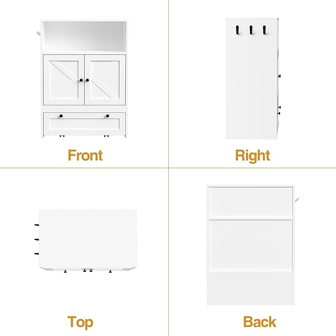 Giluta 32" High Dog Feeding Station with 2 Elevated Bowls, Pet Organizers and Storage Cabinet with 3 Hangers, Pet Feeder Station, Hidden Pet Storage Cabinet for Cats and Dogs