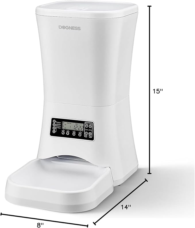 DOGNESS 9L Dog Feeders for Large Dogs, Automatic Dog Feeder with Timer Extra Large, Programmable Auto Pet Food Dispenser Feeder, Portion Control, Voice Recording, Battery and Plug-in Power (White)