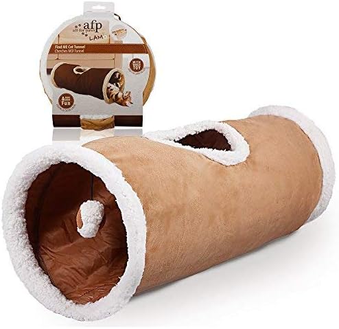 ALL FOR PAWS AFP Crinkle Cat Tunnel Cat Toys (Lambswool),You Will Receive Either a Brown or Gray or tan Toy