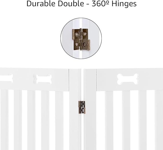 unipaws 29.5'H Free Standing Tall Wooden White Dog Cat Gate, Foldable Pet Fence for Doorway, Stairs, Indoor Use