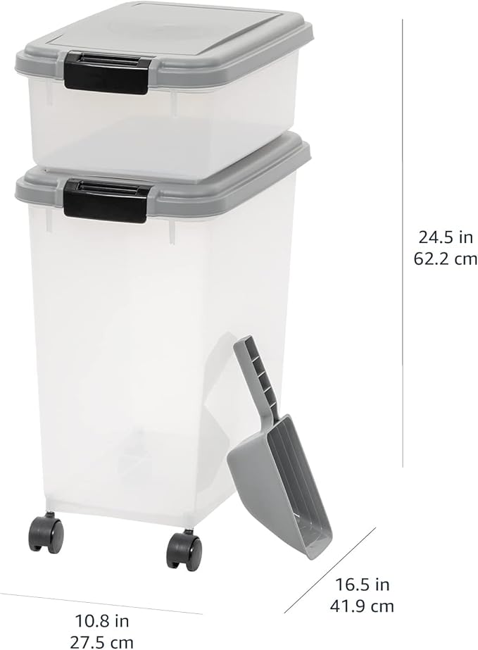Amazon Basics 3-Piece Airtight Dog Food Storage Container Combo with Scoop, 33 QT + 12 QT