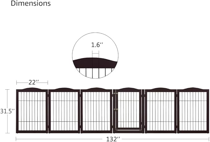 unipaws 132" Extra Wide Dog Gate and Pet Playpen, Free Standing Tall Dog Fence with Walk Through Door, Dog Barriers for Home, Use as Indoor Dogs Cats Pen, Rabbit Pen, Espresso