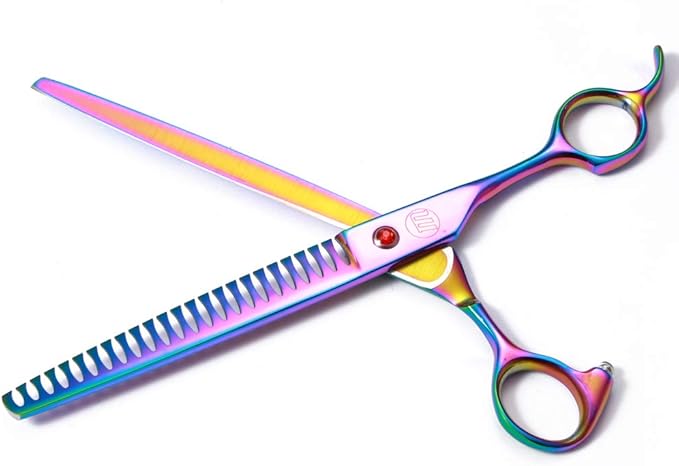 Professional Dog Scissors Set - 7/8 Inch Pet Grooming Shears, Chunkers, Curved and Thinning Scissors With Comb