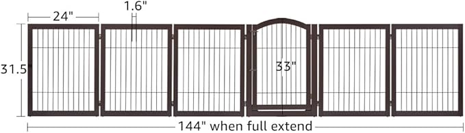 unipaws 144" Extra Wide Dog Gate and Playpen, Free Standing 31.5" Tall Pet Fence with Walk Through Door, Barriers for Home, Use as Indoor Dogs Cats Rabbit Pen, Espresso