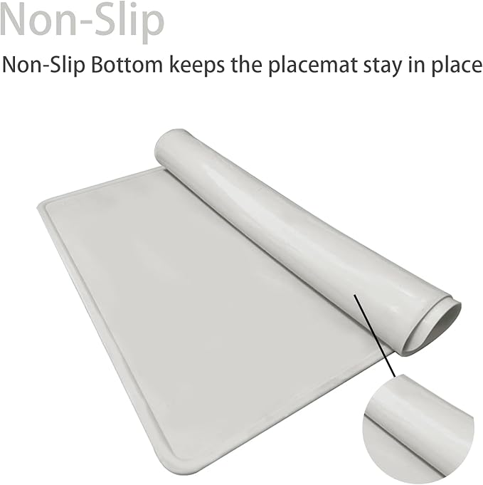 KVK Dog Water Mat 2-Pack 20×16in - Silicone Dog Mats for Food and Water, Non-Slip Pet Feeding Mat for Floors, Waterproof Cat Bowl Mats to Prevent Spills -Dark Gray & Silver Gray