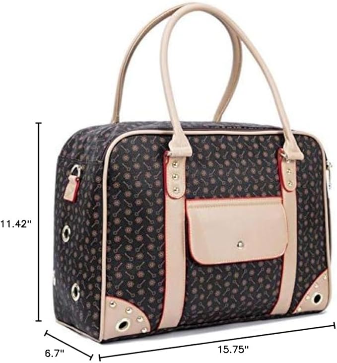 Pet Carrier Tote Around Town Pet Carrier Portable Dog Handbag Dog Purse for Outdoor Travel Walking Hiking, Brown, 15.75''*11.42''*6.7''