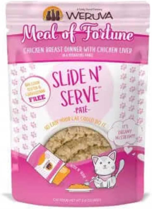 Weruva Wet Cat Food, Meal of Fortune Chicken with Chicken Liver Pate, 2.8oz Slide N Serve Pouch, Pack of 12