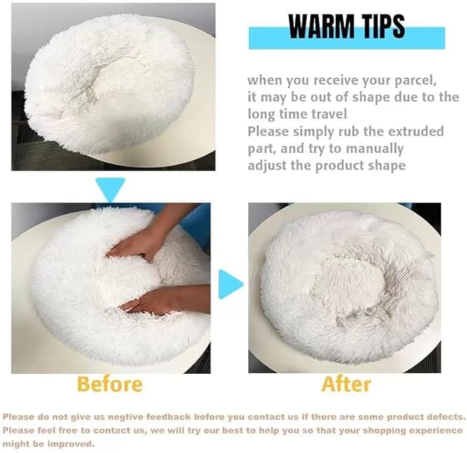 Cat Beds for Indoor Cats - Cat Bed Washable 20/24 inches, Dog Beds for Small Medium Dogs, Anti Anxiety Round Fluffy Plush Faux Fur Pet Bed, Thick Bottom