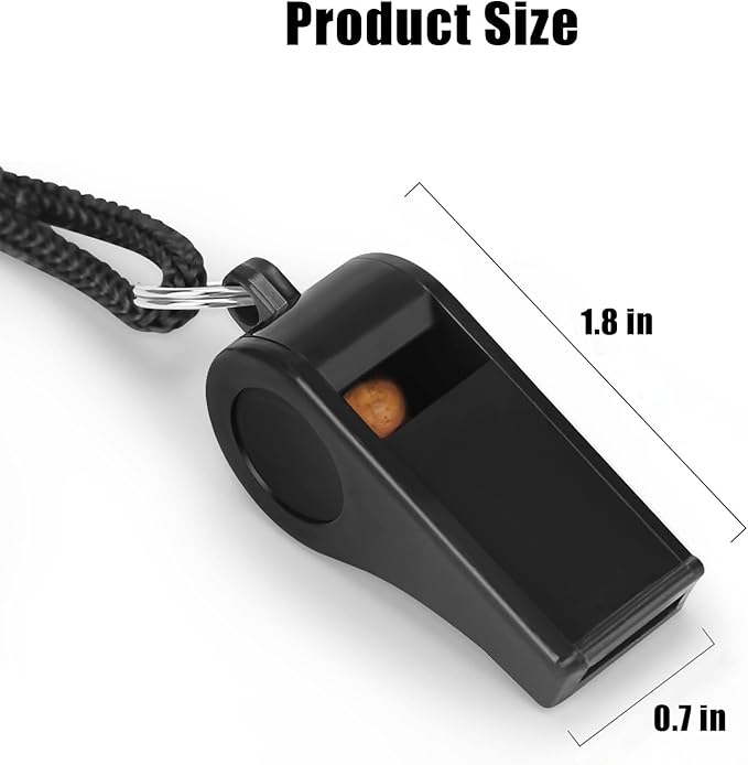 Sports Whistle with Lanyard – Loud Sports Whistles, High-Pitched Black Plastic Whistles for Coaches, Referees,Emergency,Outdoor Safety, Dog Training, Party