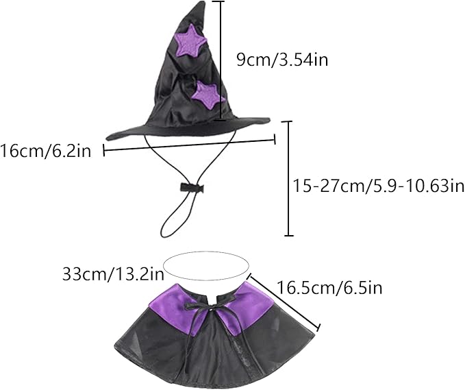 Halloween Pet Cloak Witch Hat Witch Cloak Costume for Small Dogs and Cats Halloween Clothes (L)