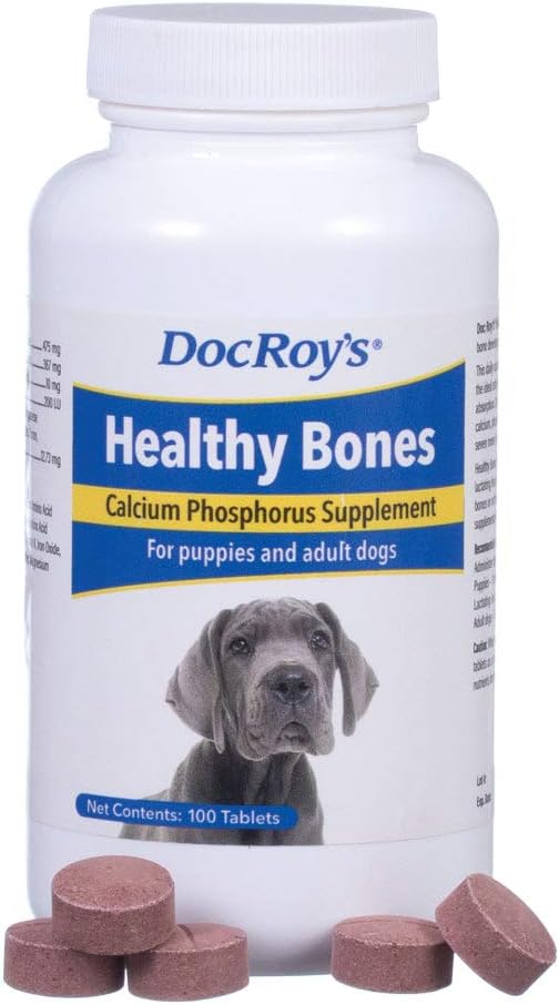 Doc Roy’s Healthy Bones Calcium Phosphorus Supplement Vitamin for Puppies, Dogs, Kittens & Lactating Females, Supports Strong Bones, Teeth & Muscle, Roast Beef & Liver Flavored, 100ct Chewable Tablets