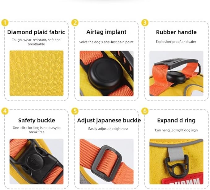 AirTag Dog Harness,Cat Harness All-in-One Dog Vest, Anti-Pull, Anti-Suffocation Reflective Dog Vest for Small, Medium, and Large Dogs and cat (Black, XS(Chest:12.6-15.7",Neck:(11-14"))