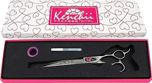 Kenchii Love Left Handed Dog Grooming Scissors, 8 Inch Curved Shears, Dog Scissors for Grooming, Professional Pet Grooming Scissors, Ergonomic & Comfortable