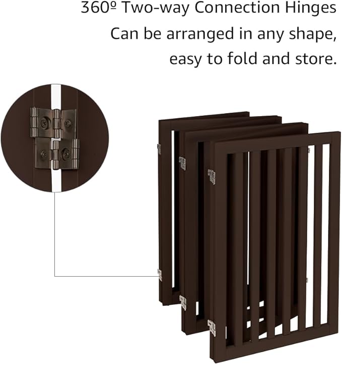 unipaws 120" Extra Wide Pet Gate, Free Standing Dog Gate for Doorways, Stairs, Foldable Gate & Room Divider, Wooden Puppy Playpen, Expandable Barrier for The House, Indoor Use (36" H, Espresso)