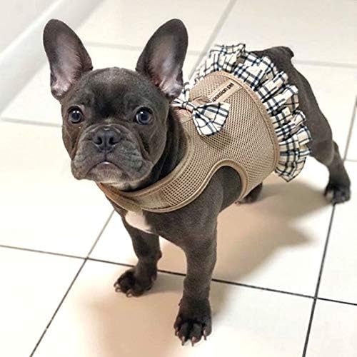 Parisian Pet Step in Dog Harness - 100% Mesh Fabric Plaid Khaki Girl Dog Harnesses - Soft Fully Padded, No Pull Dog Vest Harness Dress - Puppy Harness - Dog Harness Medium Sized Dog - M