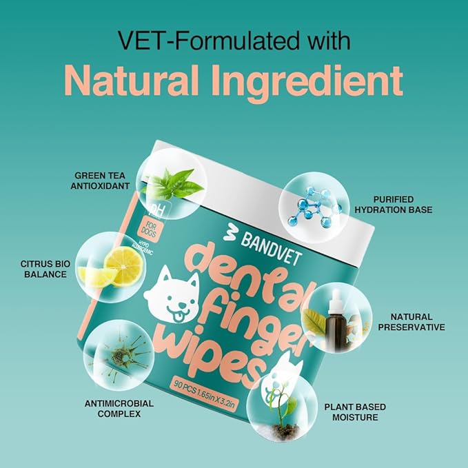 Dog Teeth Cleaning Wipes (90 Count) - No-Rinse Cat Toothbrush, Effective Dog Breath Freshener - Essential Pet Supplies (1.65 in x 3.15 in)