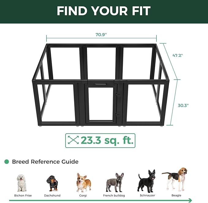 FXW AuraSpace Acrylic Indoor Dog Playpen for Small and Medium Dogs, 30 Inch, 10 Panels, Black