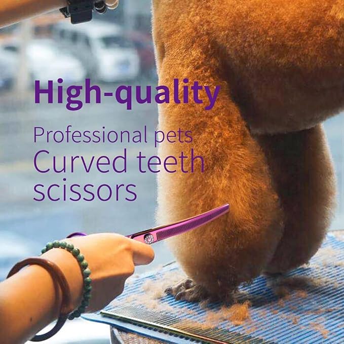 Fenice Peak Professional Dog Grooming Scissors Pet Curved Thinning Shears 7.0'' Extremely Sharp Blades 440C Thinning Scissors Durable Smooth Motion & Fine Cut for Dogs and Cats (Multicolored)