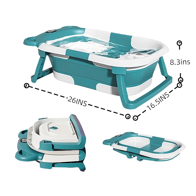 Collapsible Dog Bathtub with Thermometer, Suitable for Dogs and Cats - Portable and Foldable Dog Bathtub with Drain Plug - Space-Saving Dog Bathing Basin and Multi-Purpose Laundry/Storage Basket