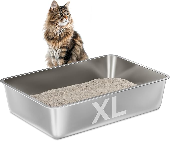 Stainless Steel Litter Box -6in High Sided,XL Metal Cat Litter Box for Big Cats Easy to Clean, Cat LitterBox Metal Pet Toilet for Adult Big Cats,Non Stick, No Smell,23.6"x15.8"x6"