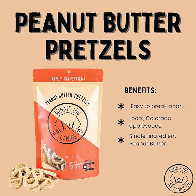 Winnie Lou Organic Healthy Dog Treats – All Natural Crunchy Dog Biscuits Made in USA with Organic Ingredients from Colorado Farms – for Small, Medium, Large Dogs - Peanut Butter Pretzels (Pack of 2)