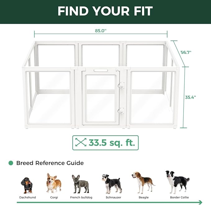 FXW AuraSpace Acrylic Indoor Dog Playpen for Medium Dogs, 35 Inch, 10 Panels, White