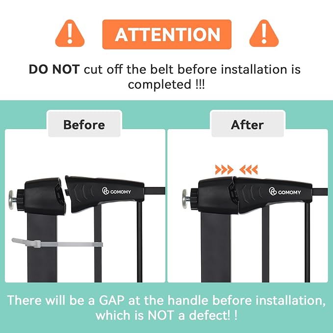 COMOMY 30" Tall Baby Gate for Stairs Doorways, Fits Openings 29.5" to 40.5" Wide, Auto Close Extra Wide Dog Gate for House, Pressure Mounted Easy Walk Through Pet Gate with Door, Black