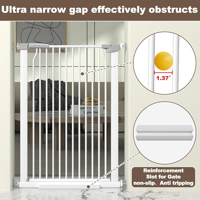 North States Extra Tall and Wide White Metal Baby & Pet Gate - 76.8-79.5'' Wide, 41'' Tall, Pressure Mounted with Expansion Kit