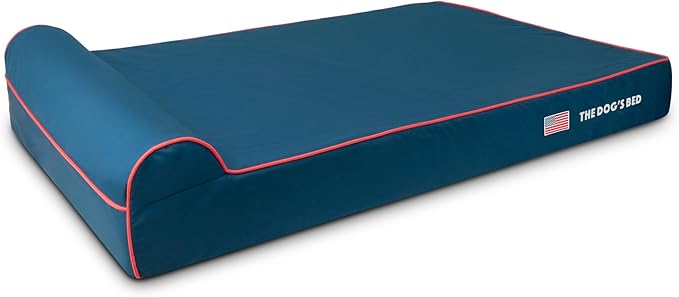 The Dog’s Bed Orthopedic Headrest Dog Bed XXL Blue Oxford with Red Trim US Flag, Memory Foam, Hip & Elbow Dysplasia, Post Surgery, Lameness, Waterproof Washable Cover