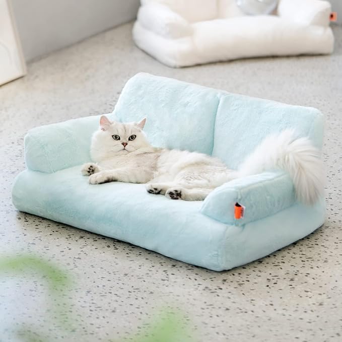 MEWOOFUN Cat Bed for Indoor Cats, Washable Dog Beds for Small Dogs & Cats, Fluffy Cat Couch with Non-Slip Bottom (Blue, 26.0" L x 19.0" W x 13.0" Th)