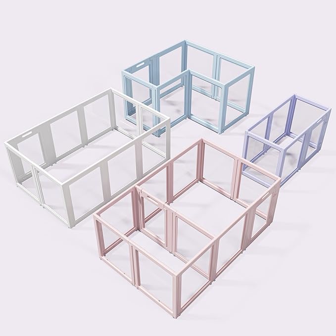 DIY Clear Acrylic Dog Playpen House,Quick Easy Assembly and Disassembly,Strong Floor Suction,Indoor and Outdoor Use,Easy Cleansing Puppy Fence (Purple, 23.6" H, 10PCS)