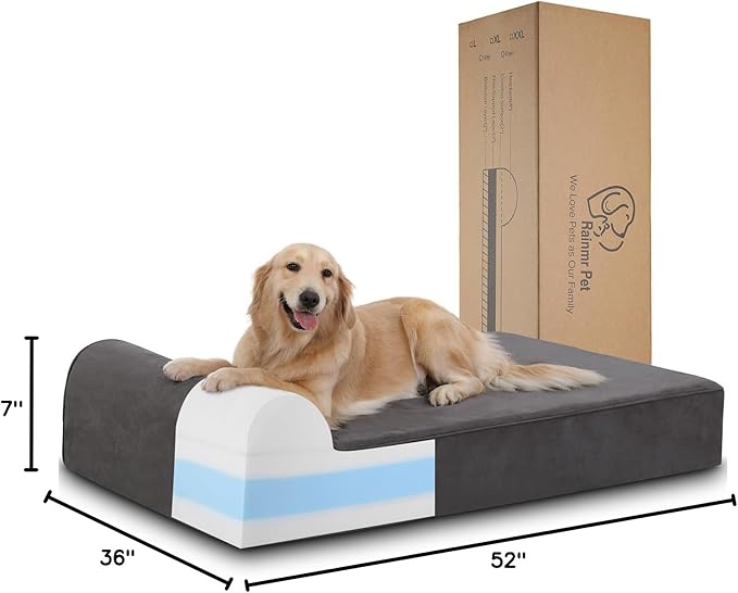 Orthopedic Dog Beds for Large Dogs, 7" Memory Foam Dog Beds with Waterproof Liner, Chew Proof Microsuede Cover, Removable and Washable, Nonskid Bottom, 52"x36"x7" XL Grey