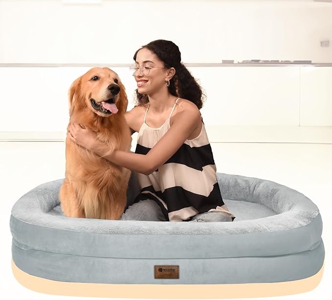 Orthopedic Washable Large Dog Bed: Cooling Dog Bed with Bolsters - Jumbo Bed Waterproof Removable Cover Non-Slip Pet Bed for Extra Large Sized - Silver