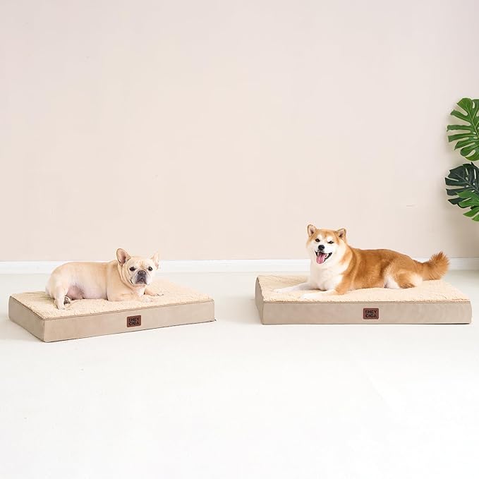 EHEYCIGA Orthopedic Dog Beds for Large Dogs with Removable Washable Cover, Khaki, 36x27