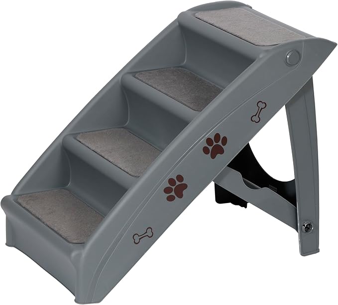 ZENY Folding Dog Stairs, Portable Indoor/Outdoor Pet Steps for Bed, Couch & Car, Pet Staris for Small Pet Dog/Cat, Grey