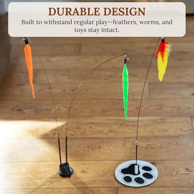 Cat Wand Toy Cat Fishing Pole Toy Cats Feather Toys Suction Cup for Indoor Cats Teaser Wand Feather Attachments Multisurface Base
