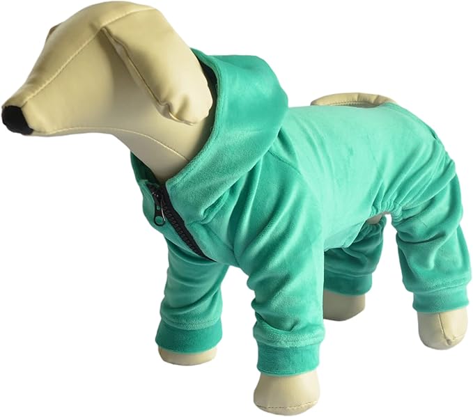 Dog Pajamas Pet Jumpsuits PJS for All Seasons, Velvet Dog Hoodies 4 Legs Four Feet Dog Onesies Stylish PJS Puppy Costume Cotton Liner Warm Pet Clothes for Small Medium Large Dogs Turquoise XS
