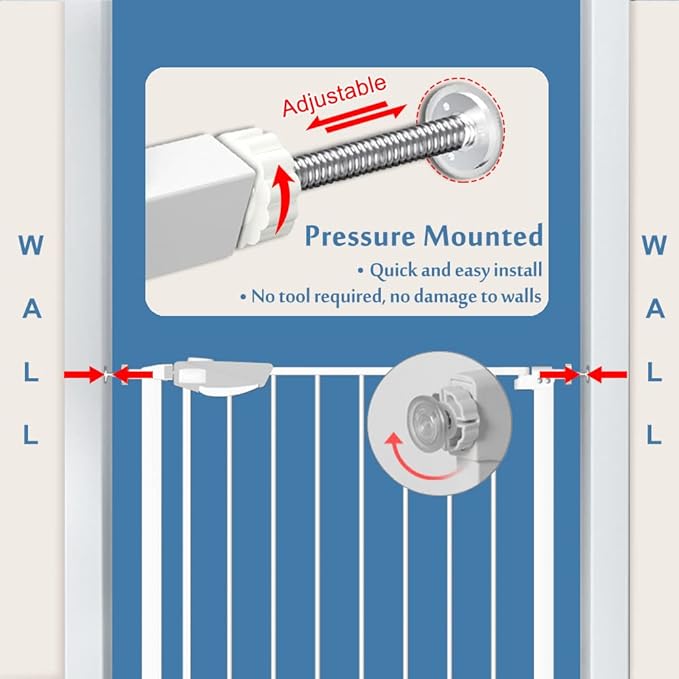 DEARBB Triple Lock Baby Gate for Stairs Doorways and House 31" to 86" Extra Wide Pressure Mounted Easy Walk Through Auto Close Safety Pet Gate White 76.77-86.22"