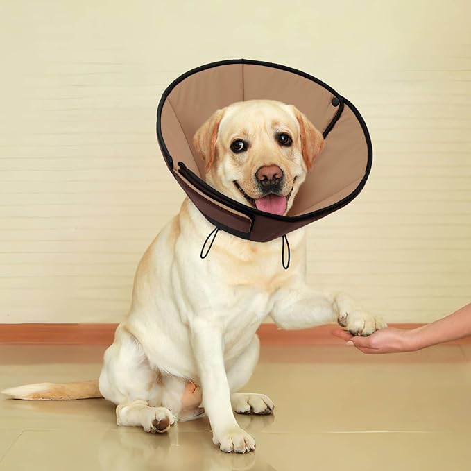 Soft Dog Recovery Collar Cone for Medium Dogs, Dog Cone Alternative After Surgery for Dogs to Stop Licking, Soft Cone for Dogs, Brown M