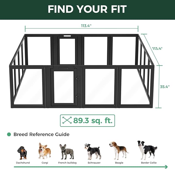 FXW AuraSpace Acrylic Indoor Dog Playpen for Medium Dogs, 35 Inch, 16 Panels, Black