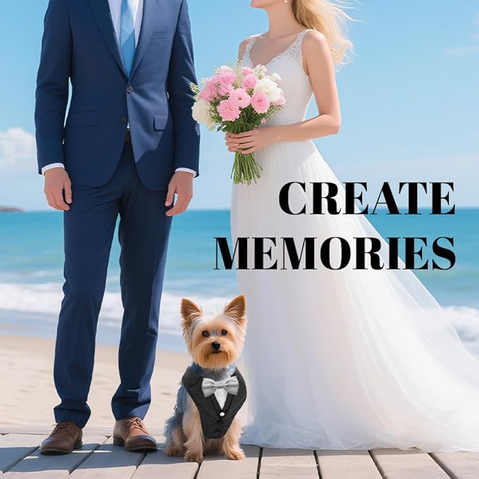 AVERYDAY XS Pet Tuxedo Harness, Wedding Costume Outfit for Small Dogs, Slim Cats and Tiny Pets with 8.3" Neck, 13-14.6" Chest, 10" Max Head Girth, Formal Suit Costume for Mini Breeds
